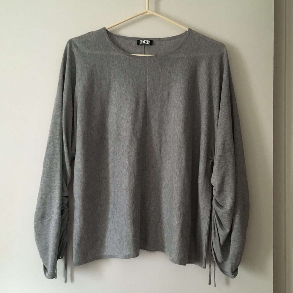 DRYKORN Ruched Tie Sleeve Grey Viscose Knit NONIE Top L